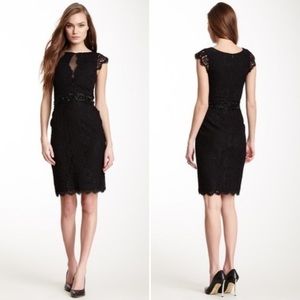 ML Monique L’Huillier black lace cap sleeve dress